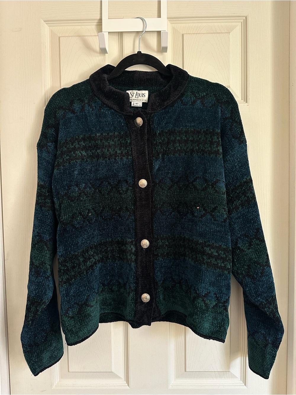 St. Louis Textured Button-Up Cardigan in Teal & Black